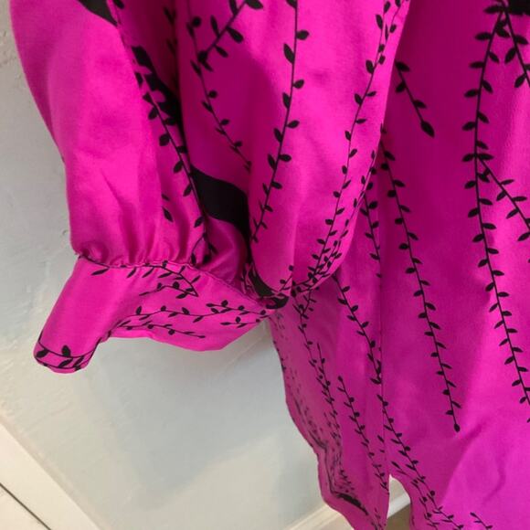 Silk Lux floral tunic square scoop neck pink black Y2k 100% silk top mini dress - Picture 7 of 16